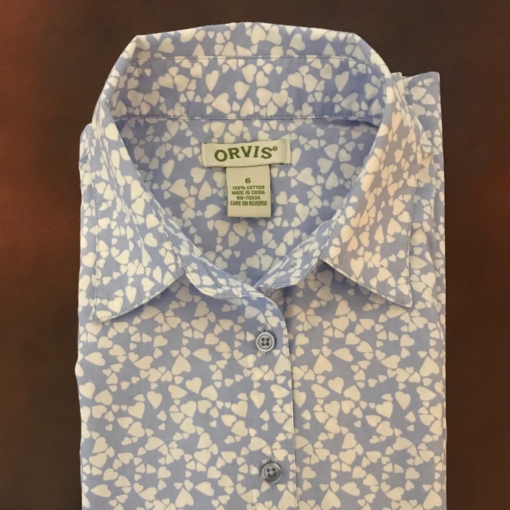ORVIS Hearts Print Button Down Shirt -100% Cotton - Picture 15 of 16